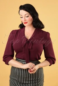 Past Perfect Style 17 50s Perfect Bow Blouse In Burgundy