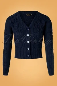 Vixen 50s Mabel Cropped Cardigan In Navy