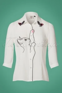 60s Snow Bird Blouse In Ivory White