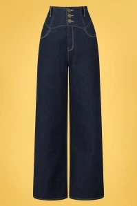 50s Rebel Kate Wide Leg Trousers In Navy
