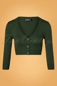 50s Shela Cropped Cardigan In Hunter Green