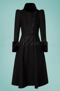 Vixen 40s Violet Fur Trim Dress Coat In Black