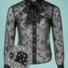 50s Rose Pussy Bow Blouse In Black -Past Perfect Style 210609 Banned 38808 blouse dots black 021121 004Z category