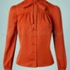 Vixen 50s Tonja Tie Neck Blouse In Rusty Orange -Past Perfect Style 225900 Vixen 42745 Tie Neck Long Sleeve Blouse 220517 602W category