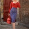 Topvintage Exclusive ~ 50s Adriana Cherry Dots Pencil Skirt In Navy -Past Perfect Style 227009 TopVintage Boutique 42924 Adriana Pencil Skirt Navy 220714 040MW category