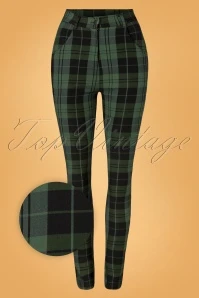 50s Tilly Tartan Trousers In Black And Green