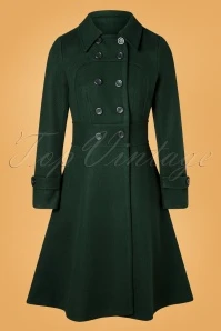 Vixen 60s Daria Double Breasted Coat In Peacoat Green