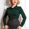 50s Frida Blouse In Green -Past Perfect Style 231915 Hearts and Roses 44212 Blouse Green Buttons 221018 606 category