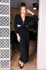 Past Perfect Style 33 40s Lamarr Twist Dress With Matching Turban In Black