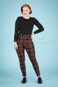 50s Tilly Tartan Trousers In Black And Red