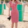 Virginia Pencil Dress In Red And White Gingham -Past Perfect Style 237575 Glamour Bunny 45241 Virginia Red Pencil Dress 220710 402 category