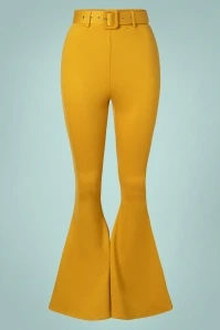 Vixen Belted Bengaline Flared Trousers In Mustard