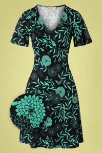 Mint Cocktail Dress In Japanese Flowers Green