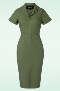 Past Perfect Style 43 50s Caterina Pencil Dress In Olive Green