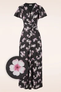 Feline Floral Glitter Maxi Dress In Black