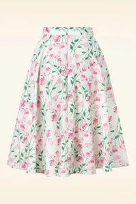 Topvintage Exclusive ~ Adriana Floral Swing Skirt In White And Pink - Image 3