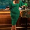 The Eugenie Butterfly Pencil Dress In Green