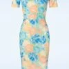 Viora Flower Pencil Dress In Blue