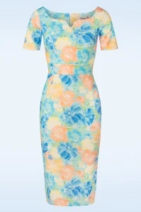 Viora Flower Pencil Dress In Blue