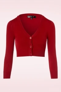 50s Shela Cropped Cardigan In Lipstick Red