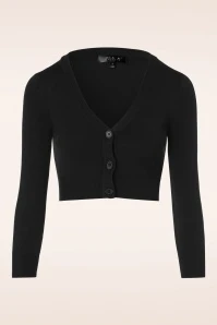 50s Shela Cropped Cardigan In Black