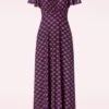 Freya Maxi Dress In Navy Purple Fan Print -Past Perfect Style 243009 Vintage Chic 48190 Dress Maxi Navy Purple Fan 230619 403W category