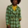 King Louie Maura Muller Check Short Coat In Olive Green -Past Perfect Style 245362 King Louie 46906 Maura Short Coat Muller Check Olive Green 020LW category