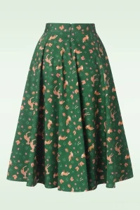 Topvintage Exclusive ~ Adriana Animal Print Swing Skirt In Dark Green - Image 3