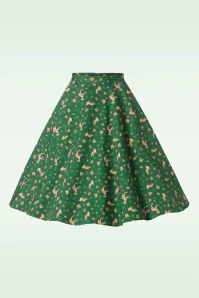 Topvintage Exclusive ~ Adriana Animal Print Swing Skirt In Dark Green - Image 4