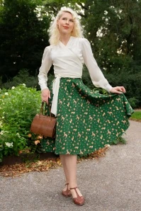 Topvintage Exclusive ~ Adriana Animal Print Swing Skirt In Dark Green