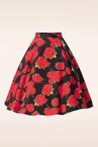 Topvintage Exclusive ~ Adriana Roses Swing Skirt In Black And Red - Image 4