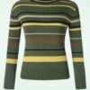 Vixen High Neck Striped Sweater In Dark Olive -Past Perfect Style 246089 Vixen 47947 Sweater High Neck Strip 70s Olive 230526 402W category