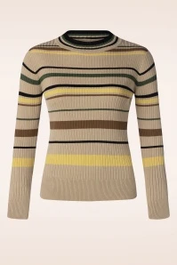 Vixen High Neck Striped Sweater In Beige