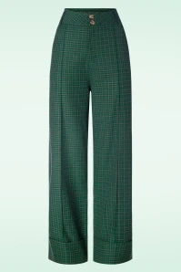 Vixen Mini Check Turn Up Trousers In Green