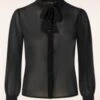 Vixen Sheer Pussybow Blouse In Black -Past Perfect Style 246195 Vixen 47960 Blouse Sheer Pussybow Black 230606 00406W category