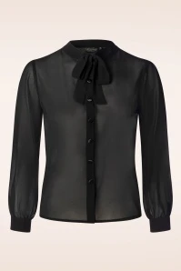 Vixen Sheer Pussybow Blouse In Black