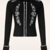 Vixen Floral Embroidered Cardigan In Black -Past Perfect Style 246216 Vixen 47903 Cardigan Floral Emb Loop Trims Black 230601 00405W category