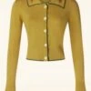 Vixen Leaf Embroidered Cardigan In Mustard -Past Perfect Style 246229 Vixen 47900 Cardigan Leaf Emb Collar Mustard 230601 00404W category