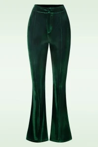 Vixen Velvet Flare Trousers In Green