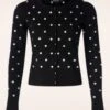 Vixen Emma Embroidered Polka Dot Cardigan In Black