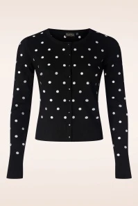 Vixen Emma Embroidered Polka Dot Cardigan In Black