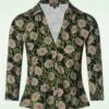 Anna Foliage Blouse In Black And Green -Past Perfect Style 247388 Lalamour 46732 Blouse Flowers Green Black 09012023 003W category