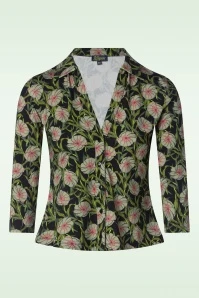 Anna Foliage Blouse In Black And Green