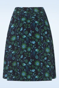 Esmee Retro Birds Short Skirt In Dark Blue And Green