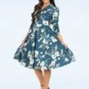 Milou Flower Swing Dress In Blue -Past Perfect Style 247433 Heart and Roses 48161 Dress Swing Flowers White Blue 020LW category