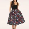 Milly Floral Swing Skirt In Black -Past Perfect Style 247458 Heart and Roses 48165 Skirt Flowers Black 020LW category