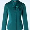 Topvintage Exclusive ~ Belinda Blouse In Teal -Past Perfect Style 247861 Heart and Roses 48181 Blouse Satin Cyan Ribbon 09152023 005W category