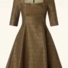 Norma Dress In Gold -Past Perfect Style 247983 Femkit 47823 Dress Jaquard Gold Brown 09152023 005W category