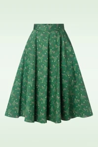 Topvintage Exclusive ~ Adriana Xmas Swing Skirt In Dark Green