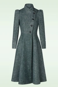 Vixen 40s Violet Fur Trim Dress Coat In Green 5 Vixen 40s Violet Fur Trim Dress Coat In Green - Image 3